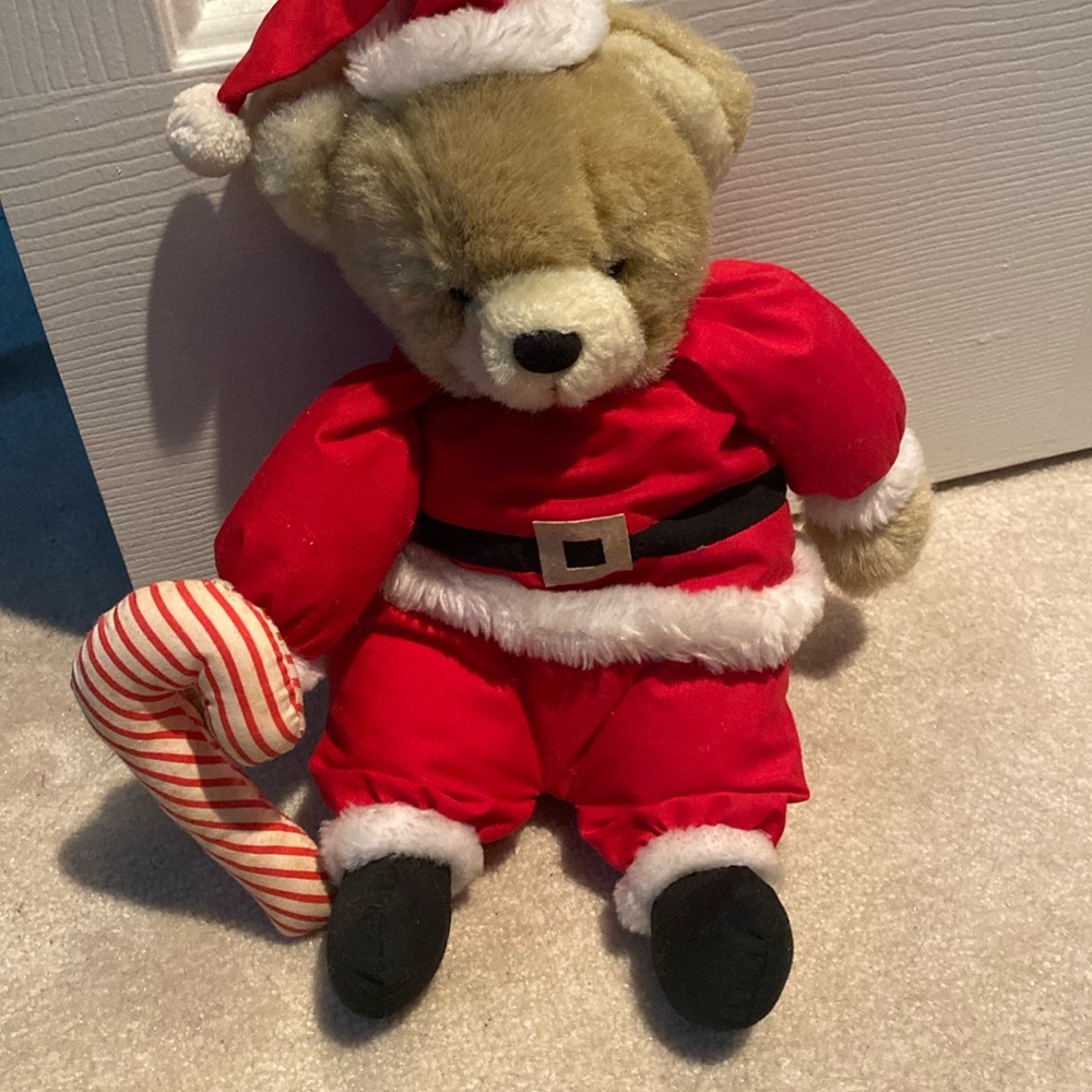 Vintage 1987 Teddy Bear Santa with Candy Cane